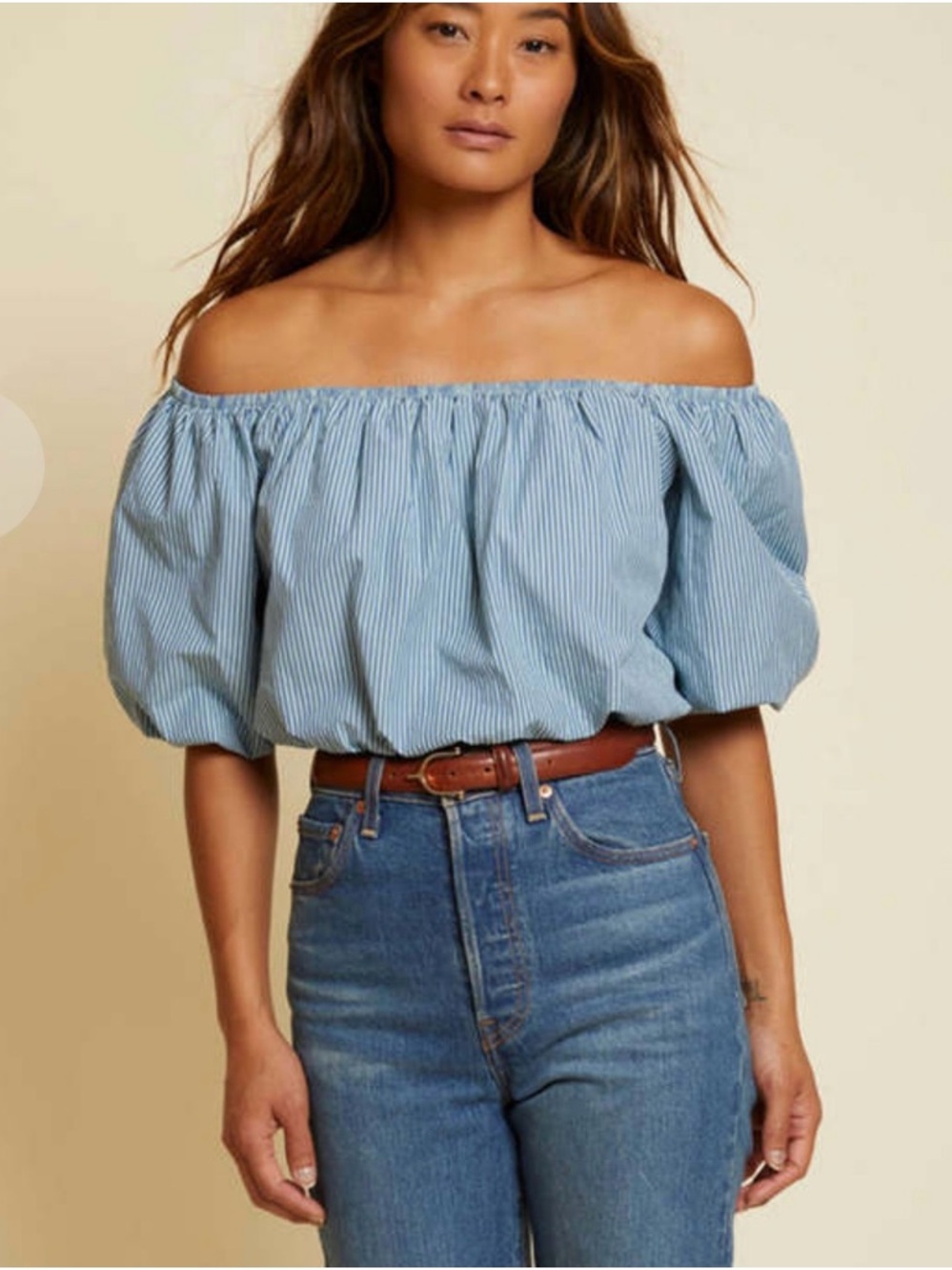 Nation LTD Sonali Bubble Hem Top Women’s‎ XS Blouse Spritz Blue Puff Sleeve